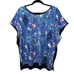 Attitudes By Renee Mixed Media‎ Dolman Sleeve Top Denim Splash Size Medium